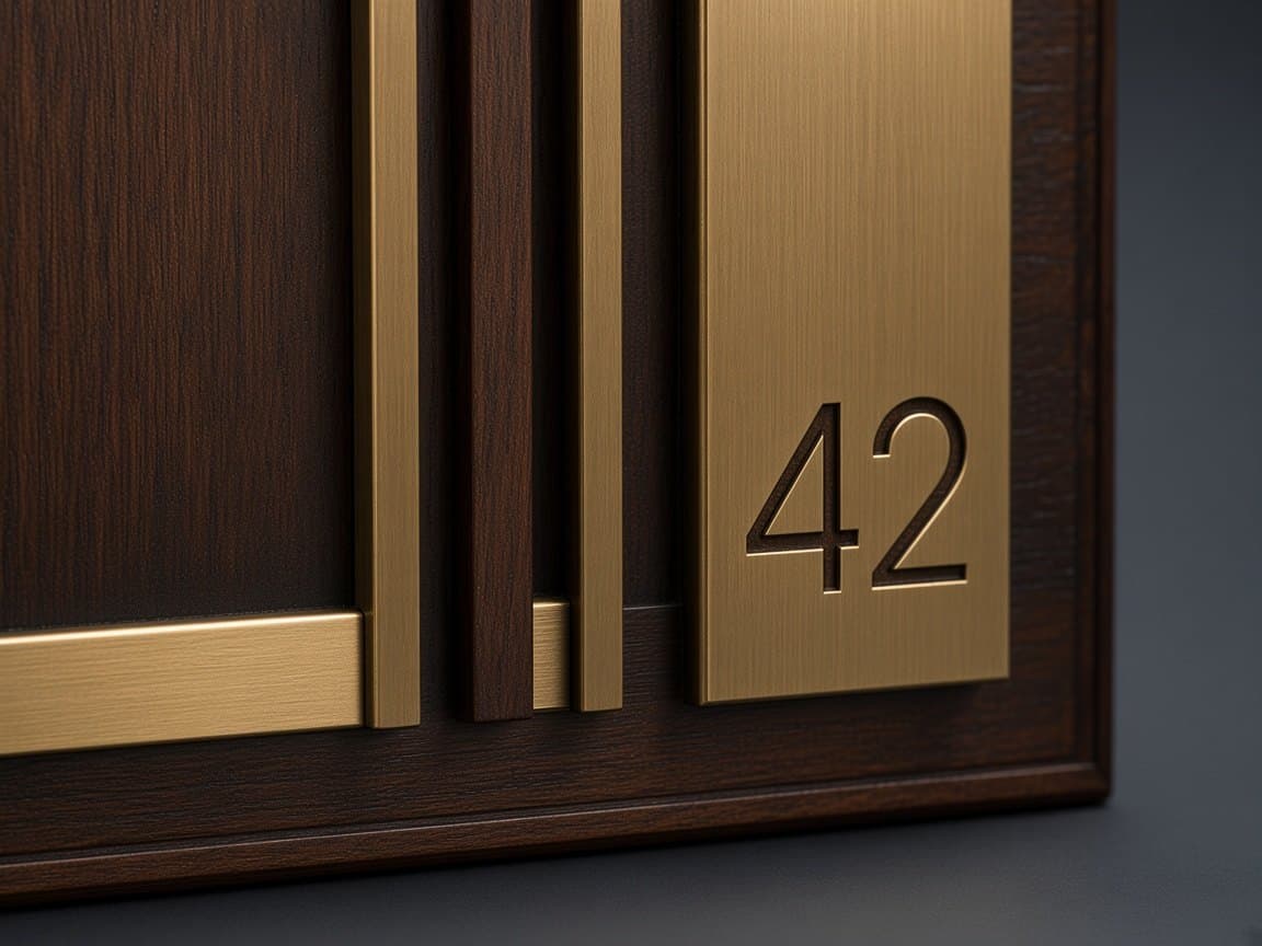 Hotel Room Number Signs design concept, close-up of the materials