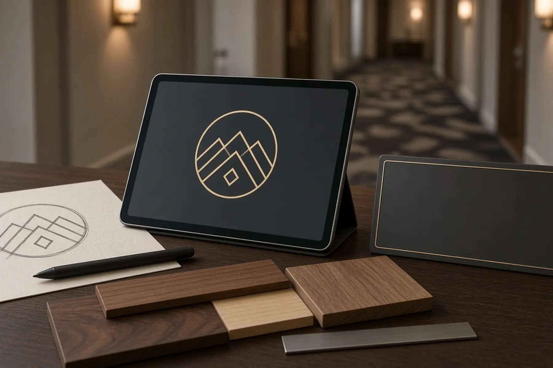 Artwork preparation concept: a simple emblem converted to clean outlines for a Hotel Room Number Signs